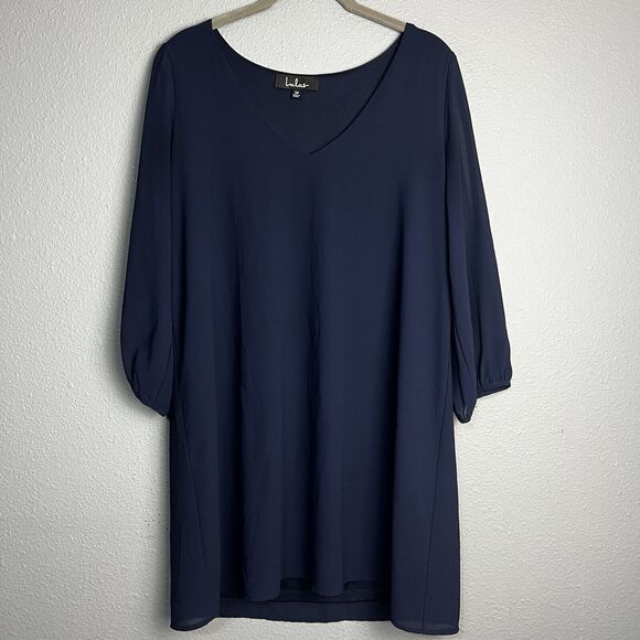 LuLus Mother of the Bride Dress Size M Navy Blue Lined Balloon Slit Sleeves - Picture 2 of 11